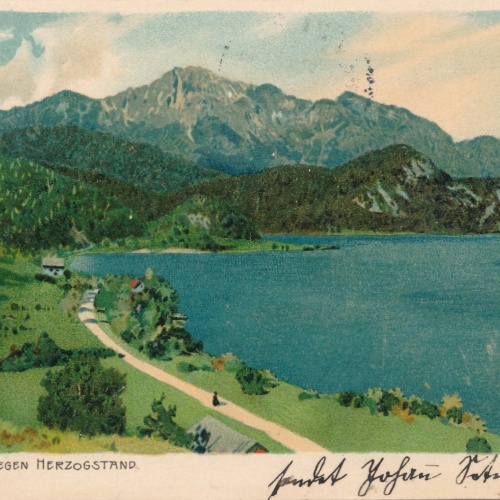 AK, Kochelsee gegen Herzogstand, Bayern, Deutschland (S507)