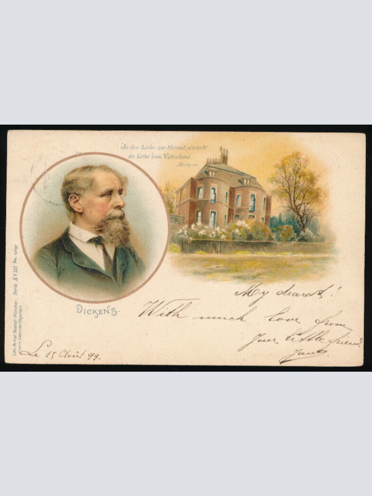 Litho - Karte von Charles Dickens Amerikanischer Schriftsteller (4881)