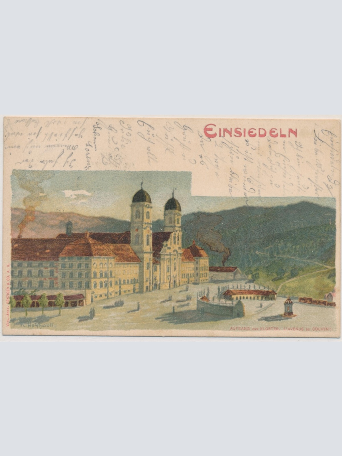 AK, Einsiedeln, Schweiz, Aufgang zum Kloster, L'Avenue du Couvent (S712)