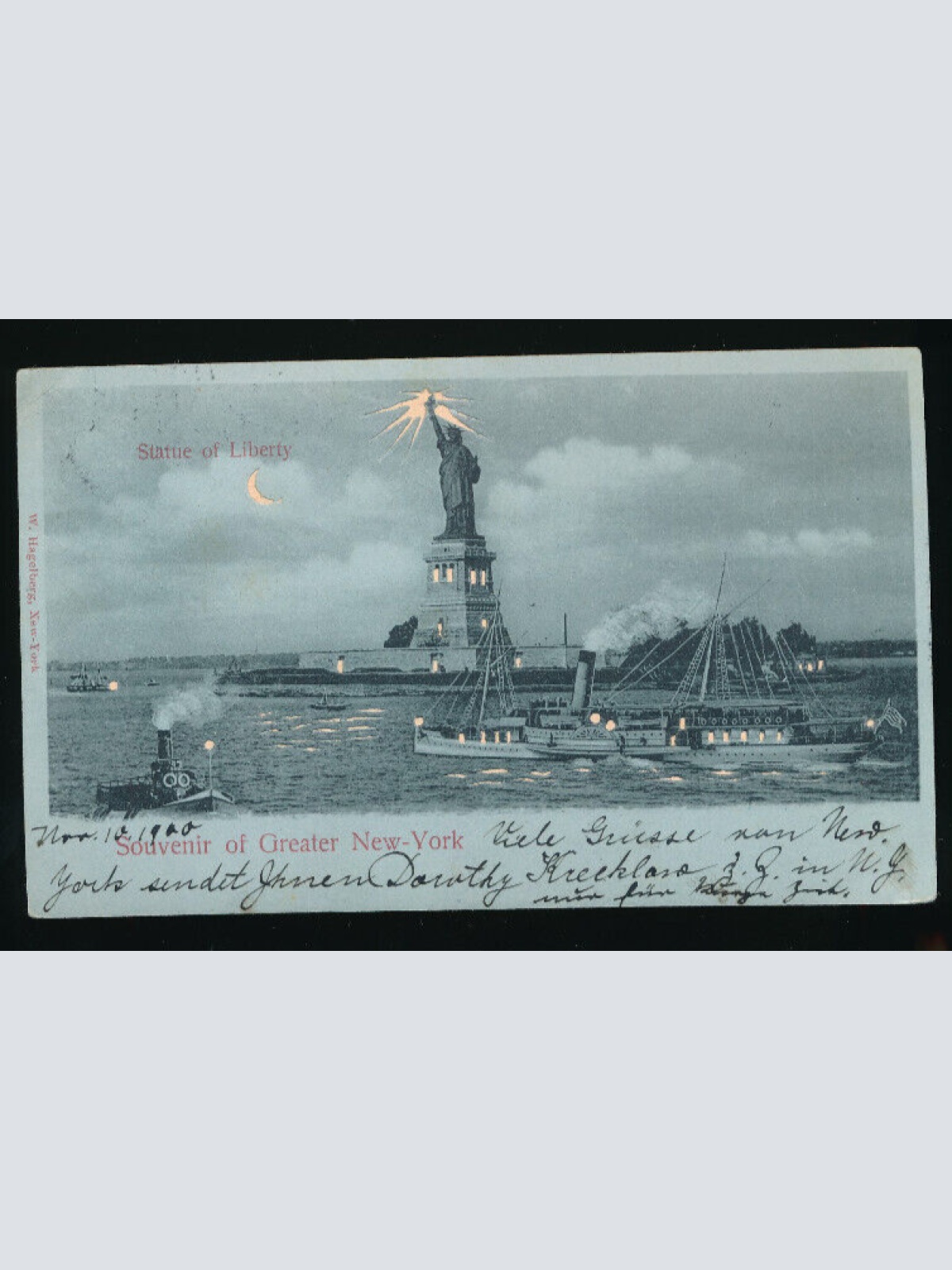 Mondschein - Karte Souvenir of Greater New York mit Leuchtenden Fenster (4938)