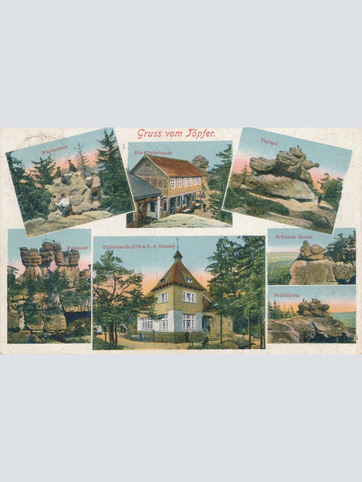 AK, Gruß vom Töpfer, Felsentor, Wackelstein, Töpferbaude (S1005)