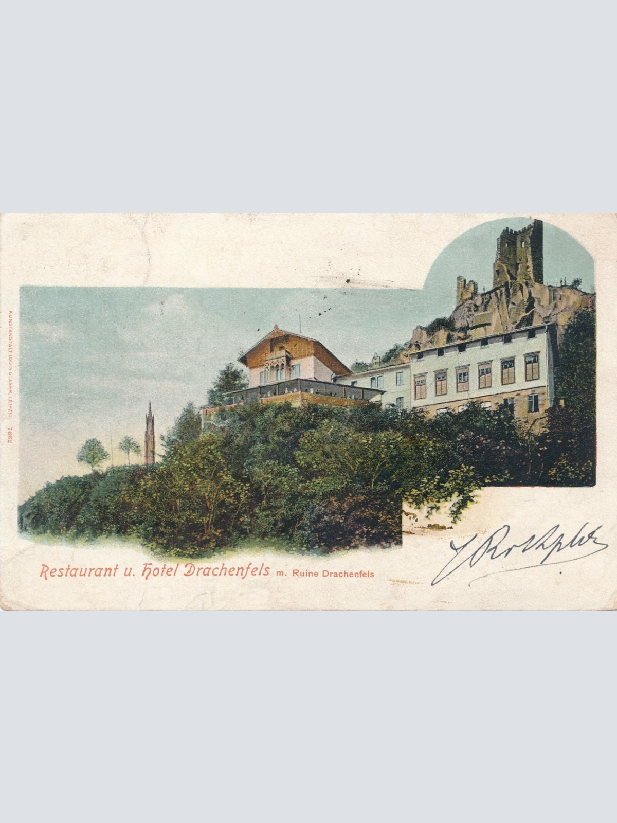AK, Restaurant und Hotel Drachenfels mit Ruine Drachenfels (S1010)