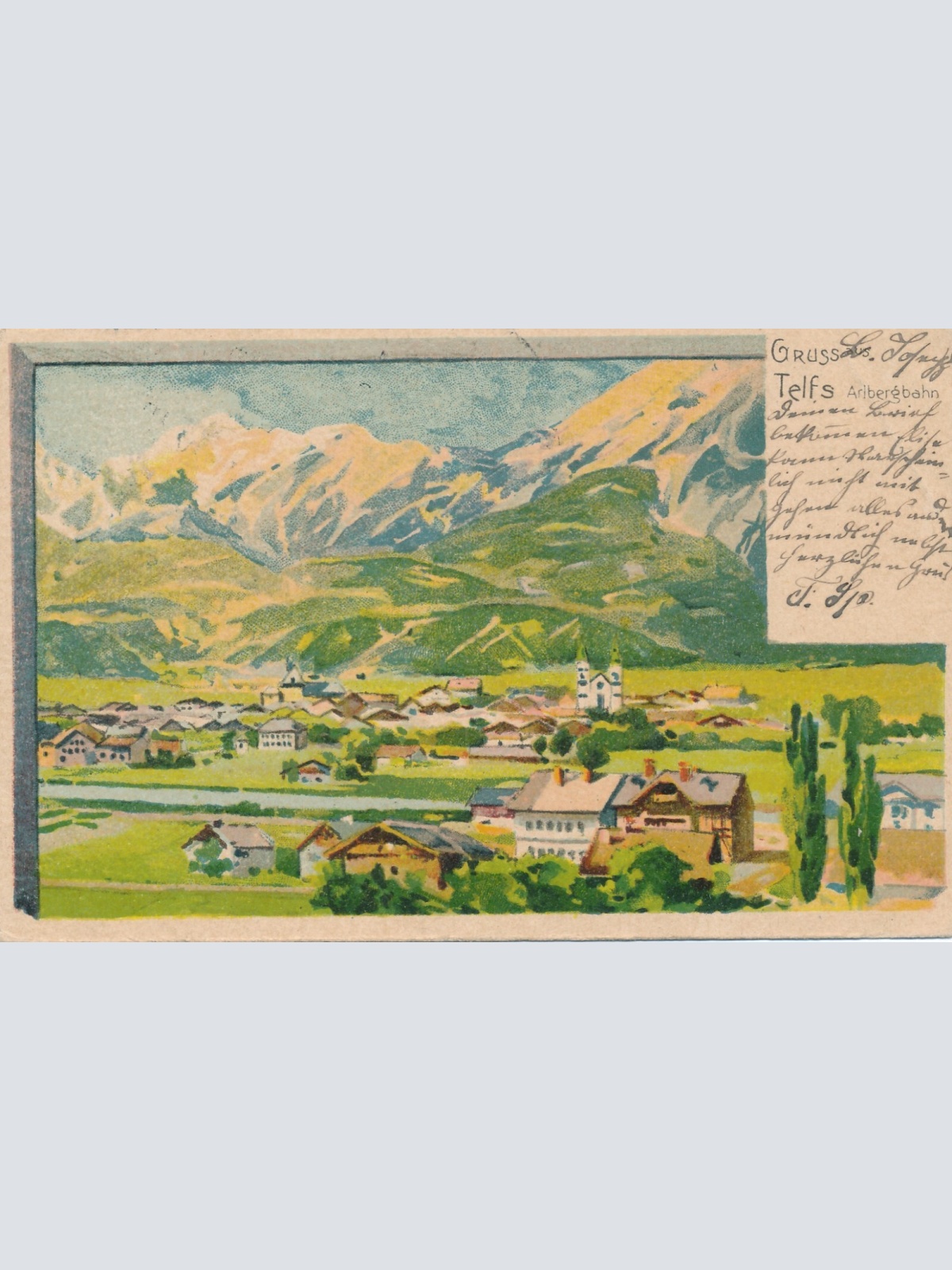 AK, Gruß aus Telfs, Arlbergbahn, Tirol (S687)