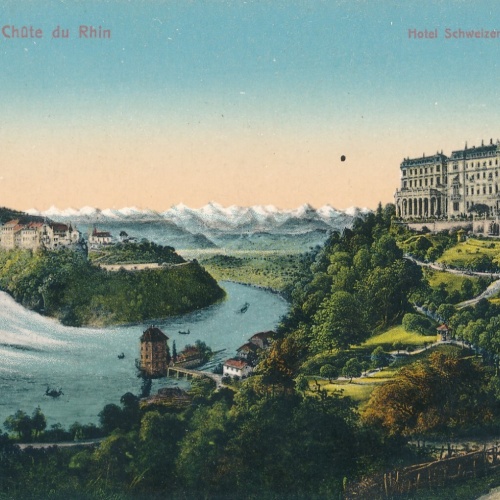 AK, Rheinfall - Chute du Rhin, Hotel Schweizerhof und die Alpen (S985)