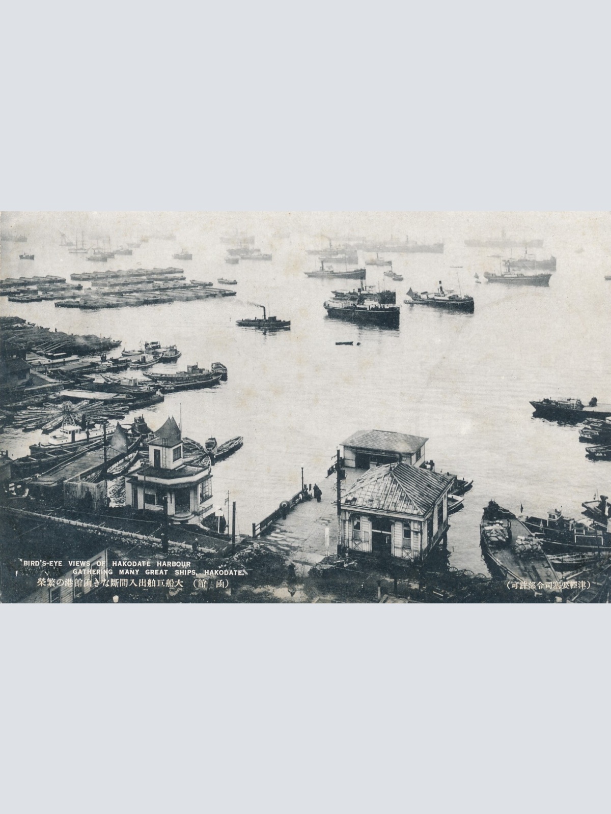 AK, bird's eye views of Hakodate harbour gathering many ships, Japan (S1047)