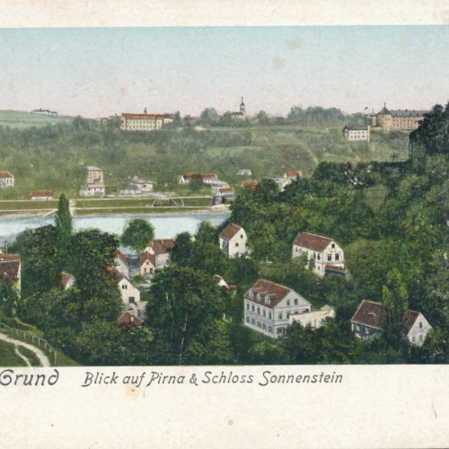 AK, Postaer Grund, Blick auf Pirna & Schloss Sonnstein, Deutschland (S1191)