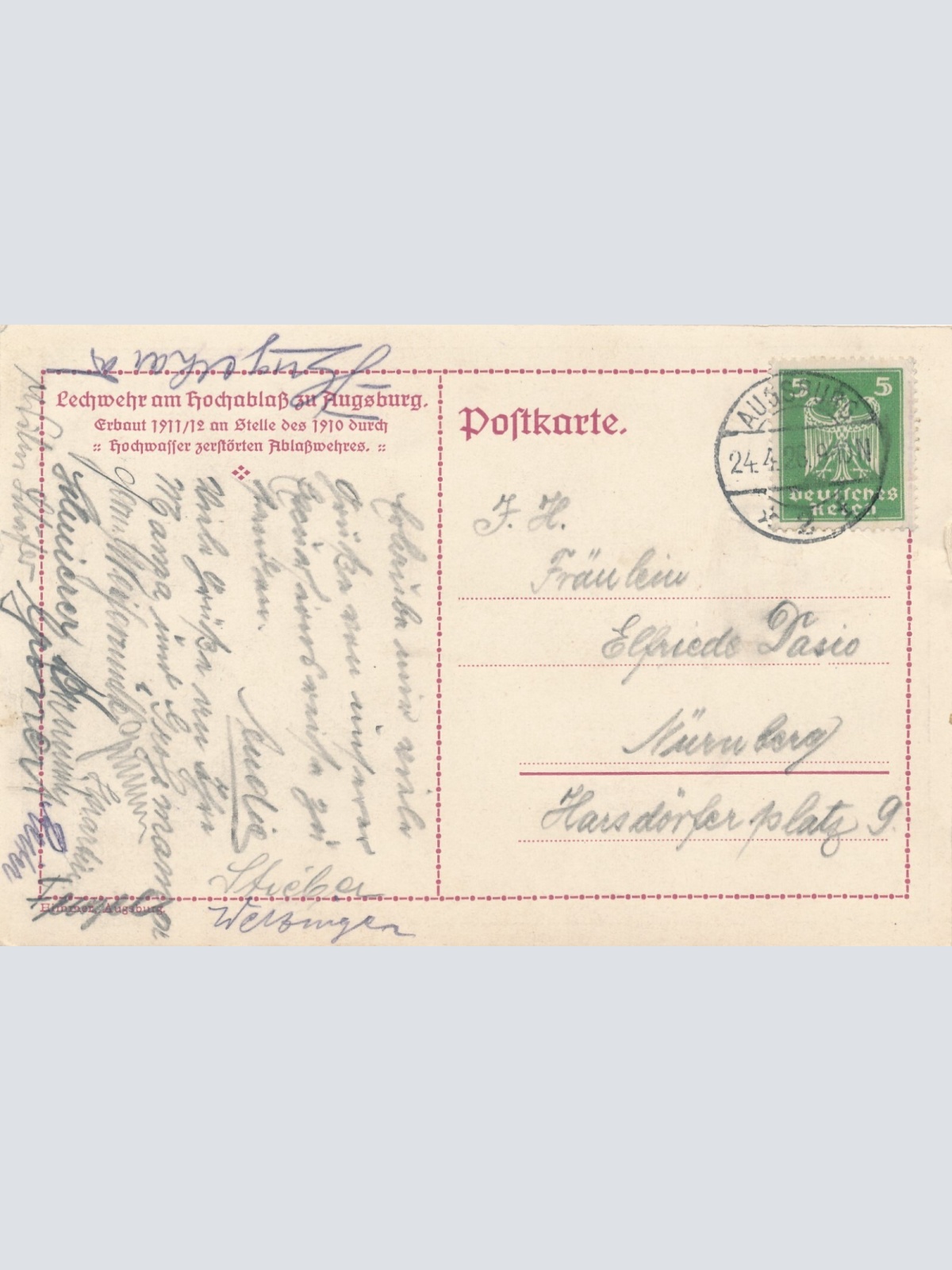 AK, Lechwehr am Hochablass zu Augsburg, Bayern (S1432)