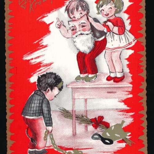 AK Gruß vom Krampus vor Nikolos Maske fürchtet sich (5671)