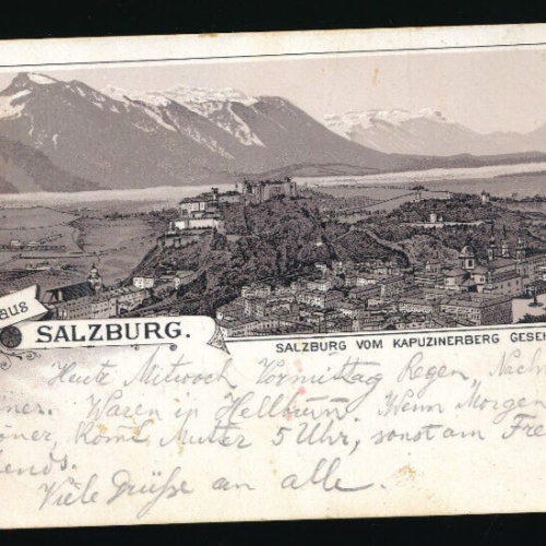 Litho - Karte gruss aus Salzburg vom Kapuzinerberg (5534)