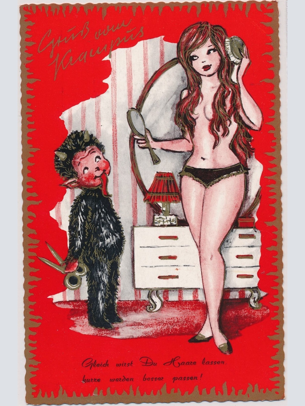 AK, Gruß vom Krampus, Gleich wirst du Haare lassen kurze werden besser (S1503)