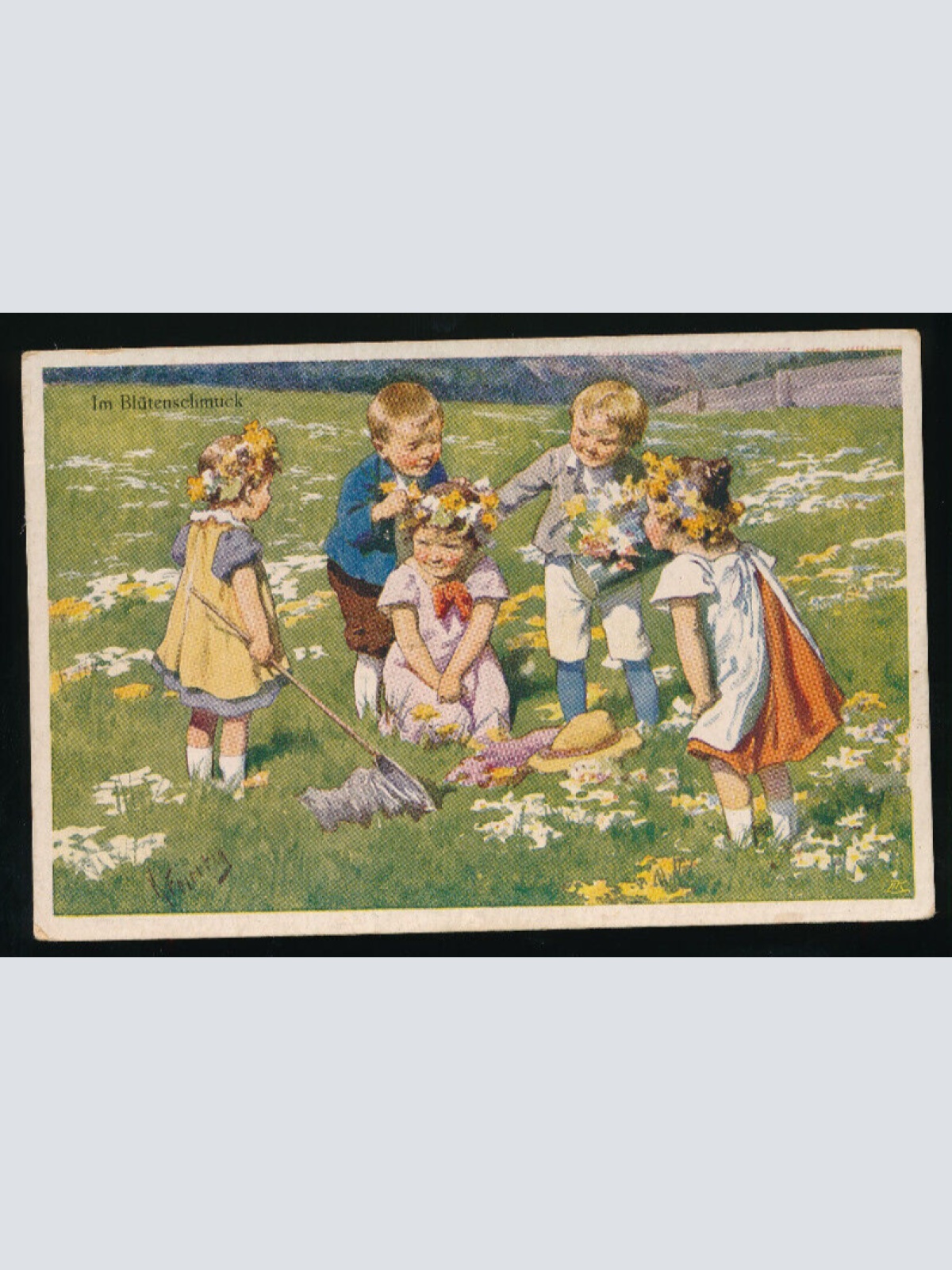 Motiv- Karte im Blütenschmuck Kinder auf der Blumenwiese (5699)