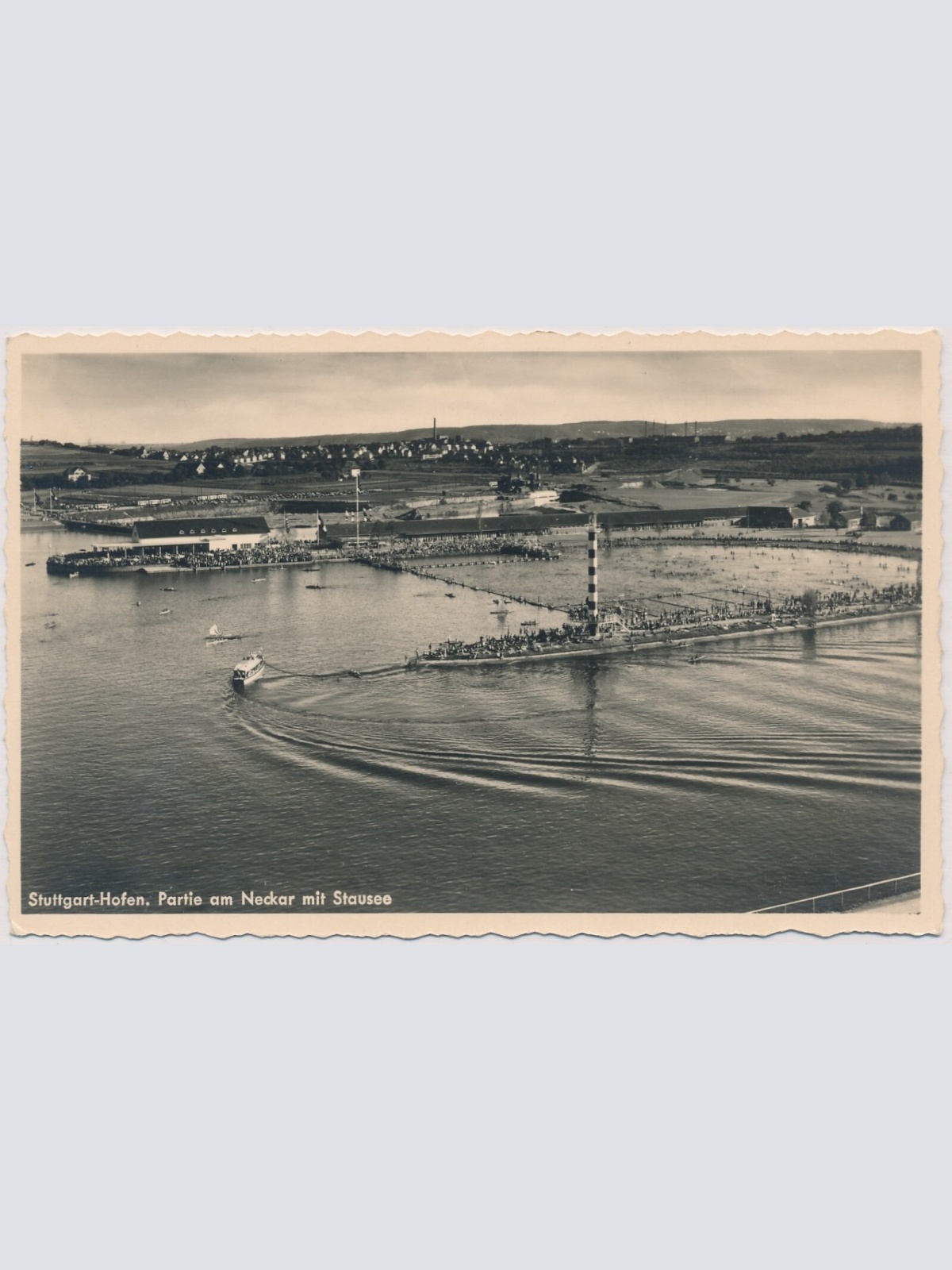 AK, Stuttgart-Hafen, Partie am Neckar mit Stausee (S1323)