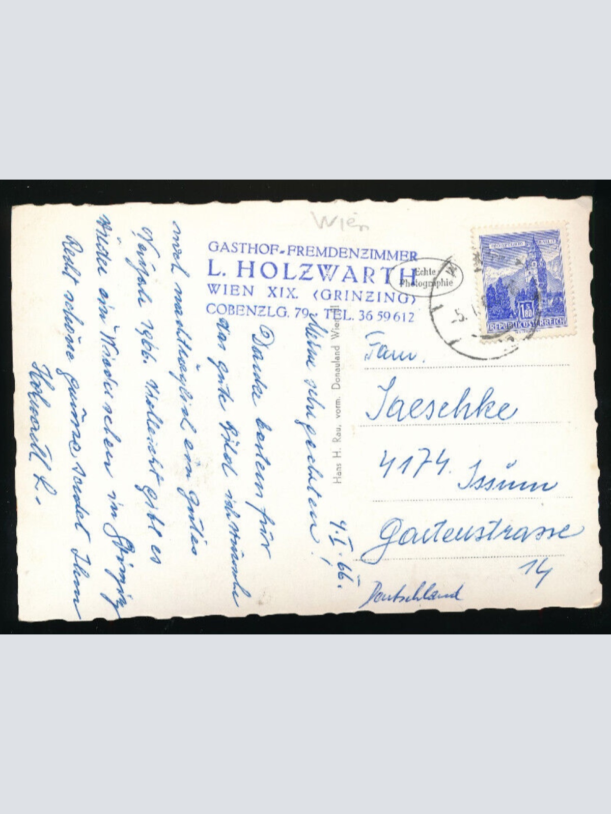 AK aus Wien - Grinzing mit Gasthof Fremdenzimmer Wien (5519)