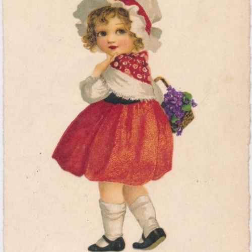 AK, Die besten Glückwünsche zum neuen Jahre, Kind mit Korb (S1642)