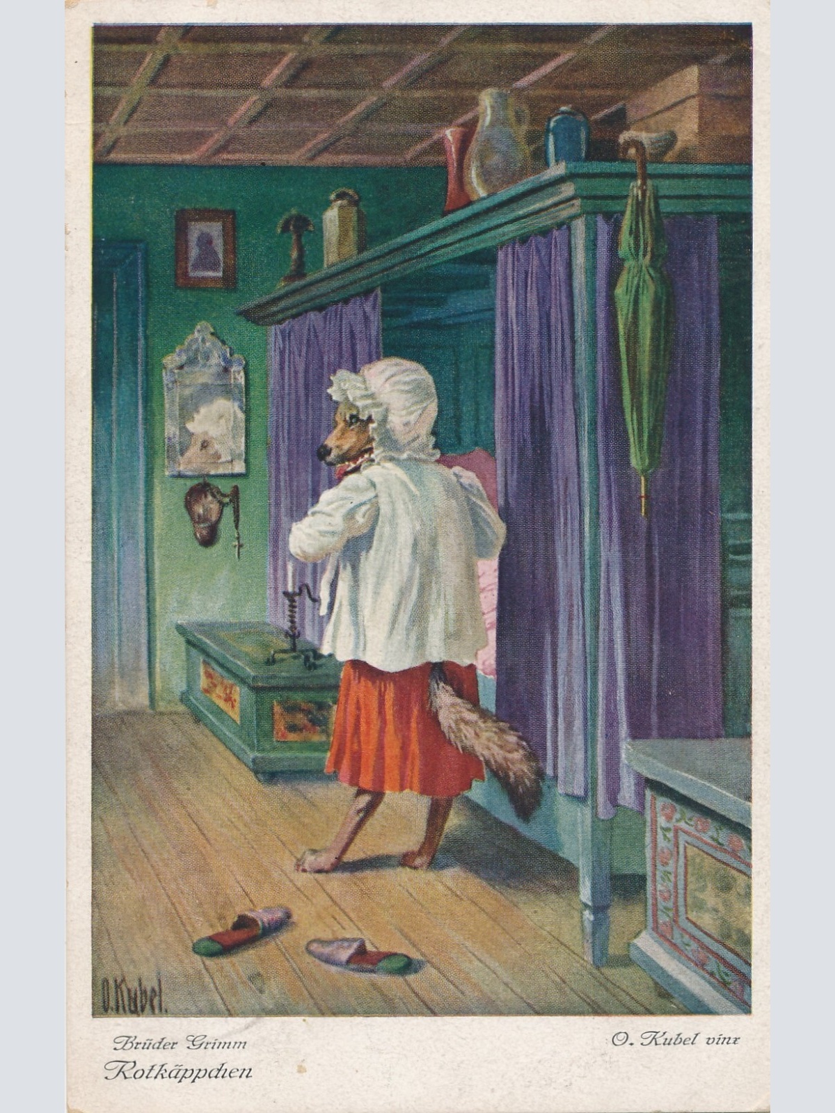 AK, Brüder Grimm, Rotkäppchen, Wolf verkleidet sich (S1643)