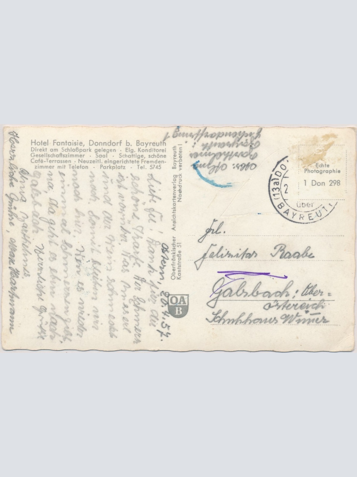 AK, Hotel Fantaisie, Donndorf b. Bayreuth, Bayern (S1582)