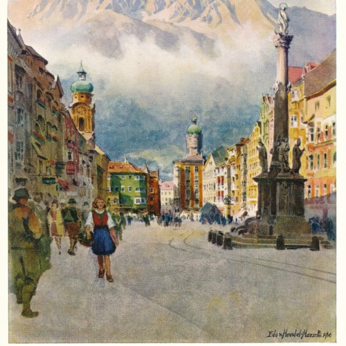 Künstlerserie Innsbruck, Nr. 11, Nordkette über Maria-Theresienstr Tirol (S1554)