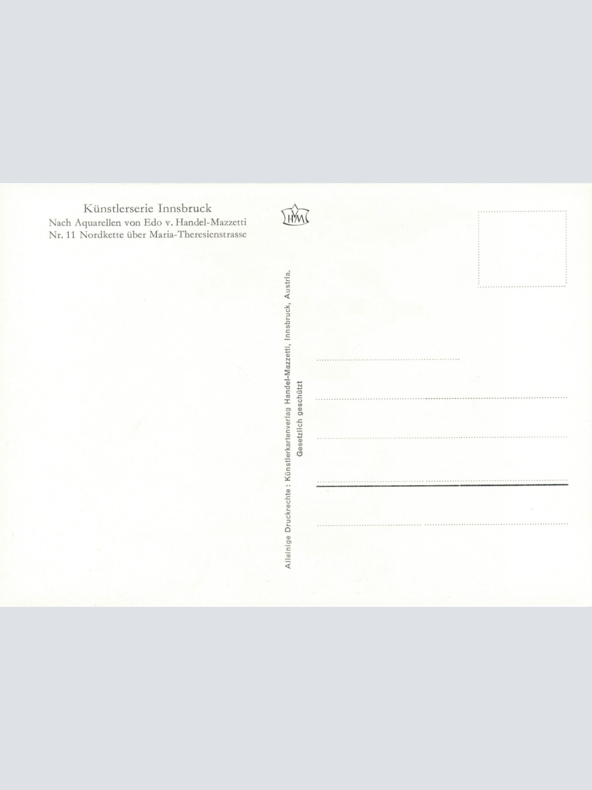Künstlerserie Innsbruck, Nr. 11, Nordkette über Maria-Theresienstr Tirol (S1554)