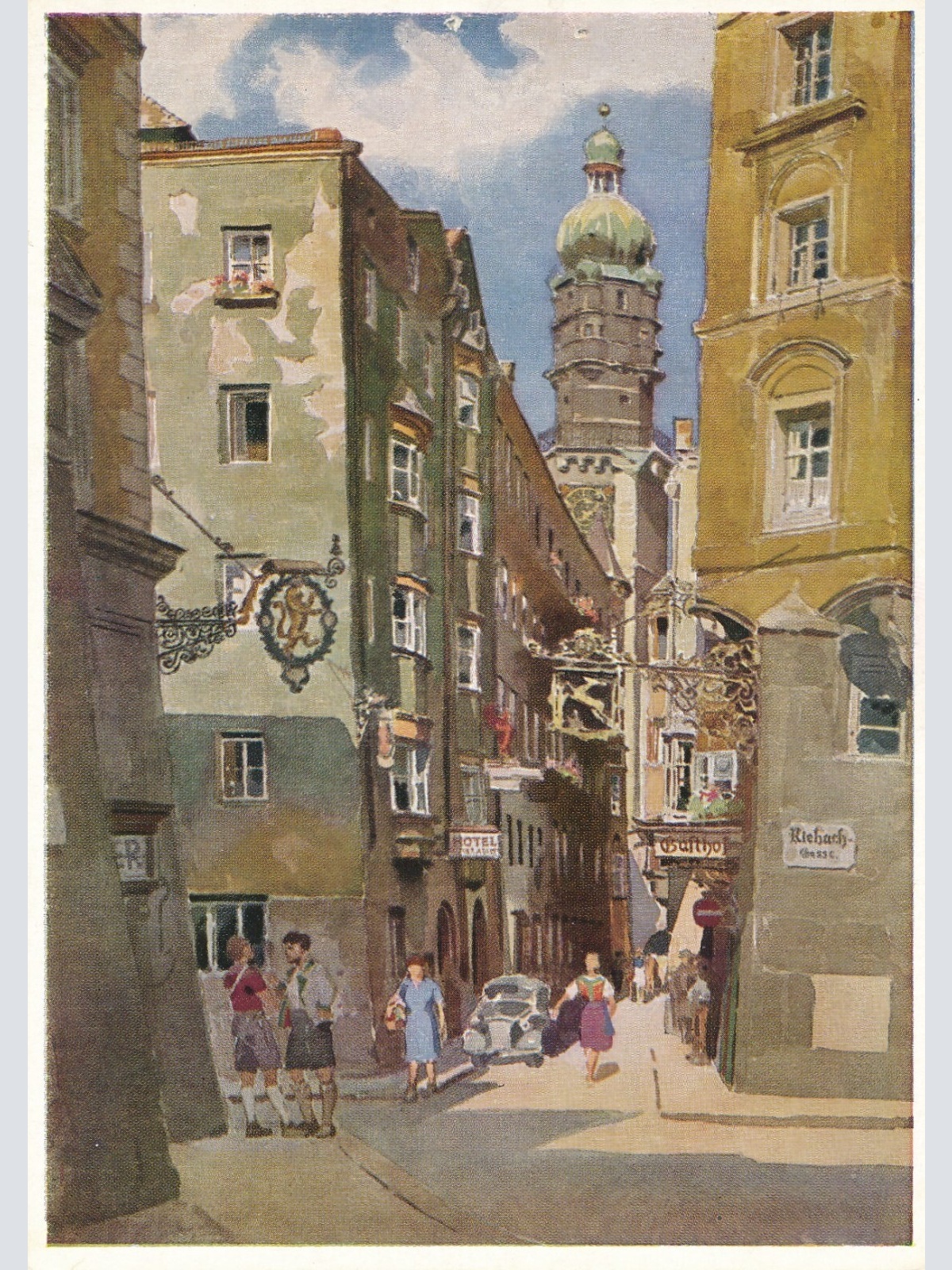 Künstlerserie Innsbruck, Nr. 2, Seilergasse mit Stadtturm, Tirol (S1560)