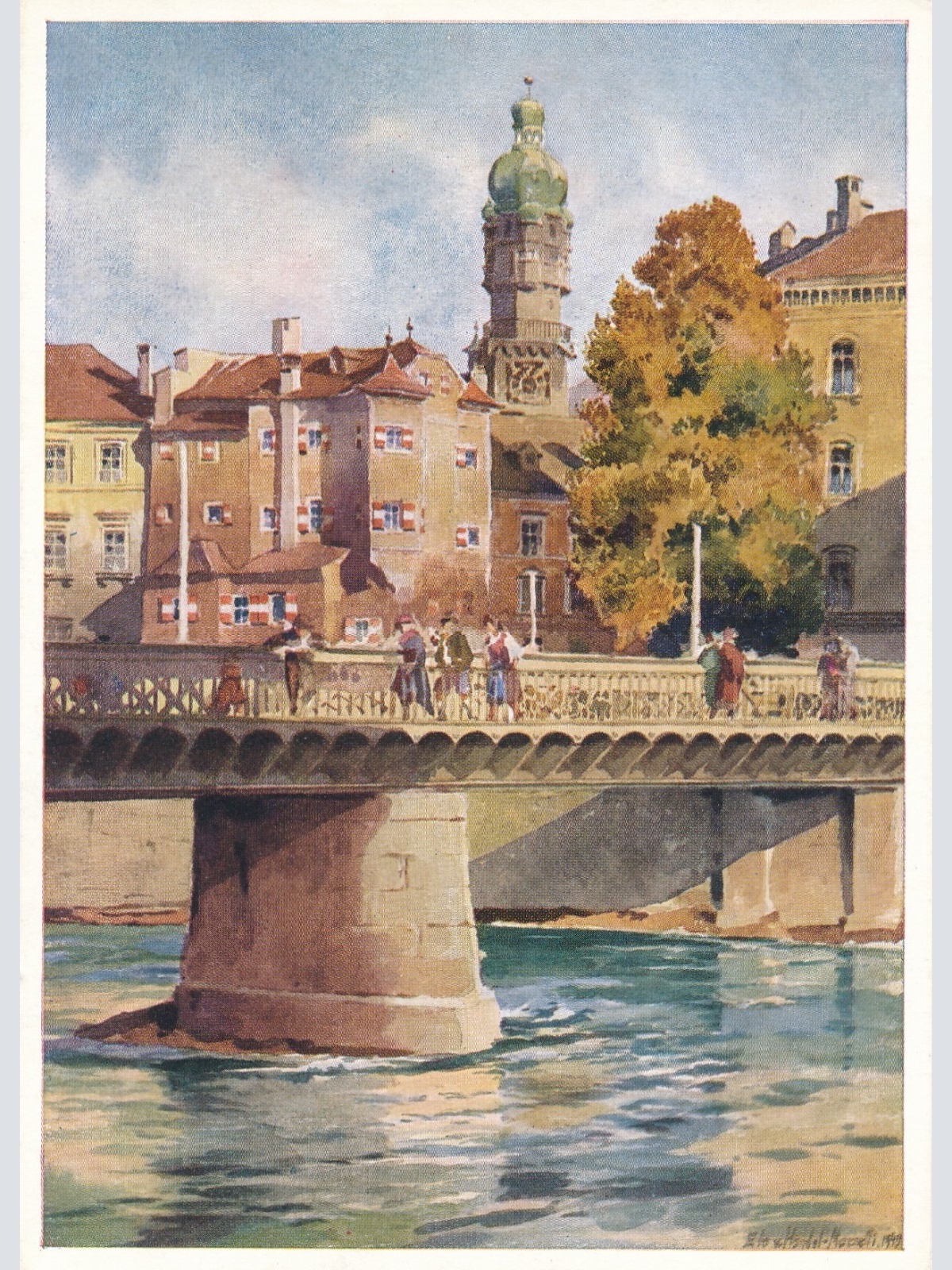 AK, Innsbruck, Innbrücke mit Ottoburg und Stadtturm, Tirol (S1561)