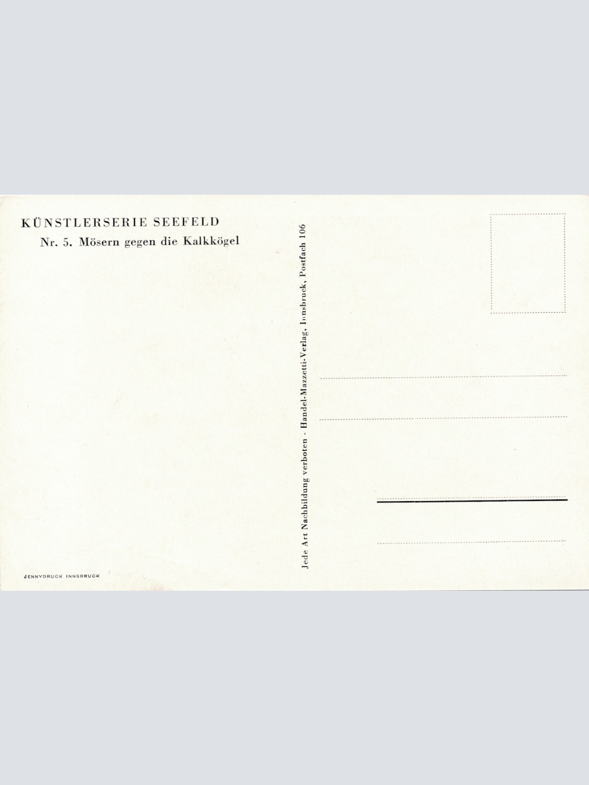 AK Künstlerserie Seefeld, Nr. 5. Mösern gegen die Kalkkögel, Tirol (S1548)