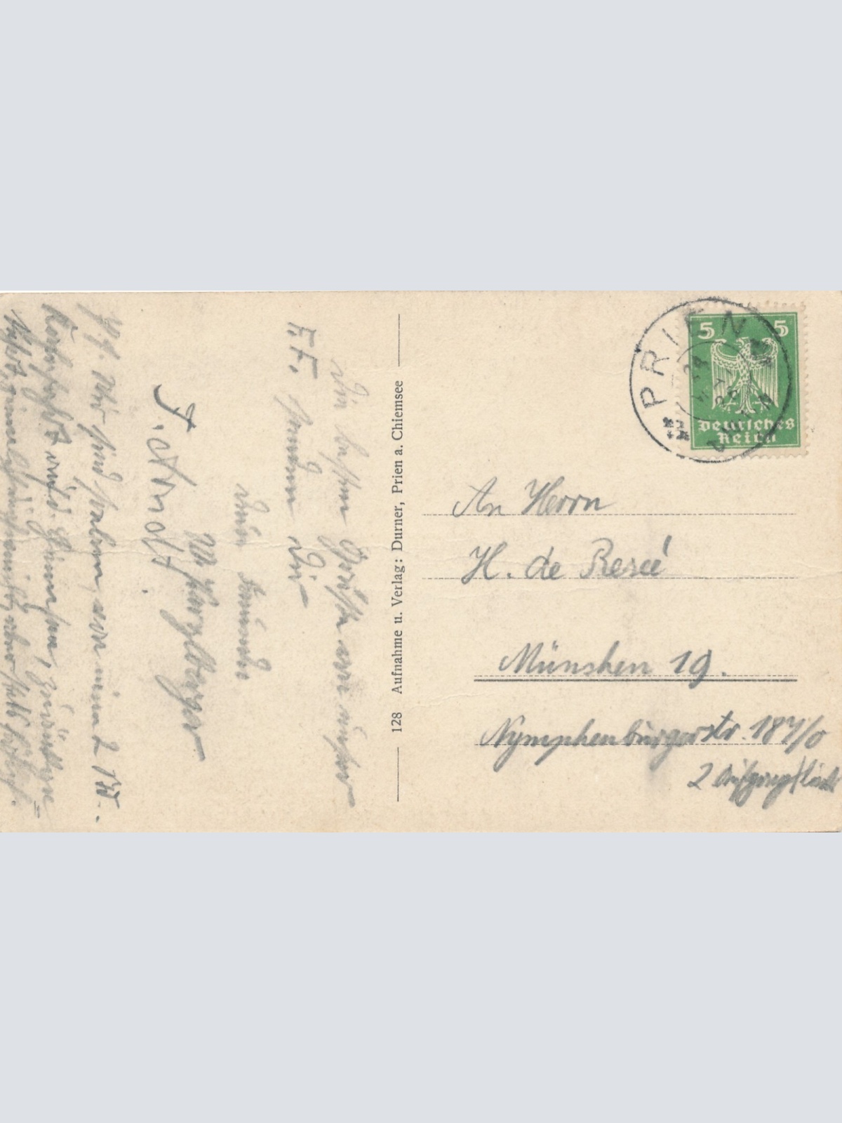 AK Prien am Chiemsee mit Hochfelln, Hochgern, Loferer Steinberge, Bayern (S1540)