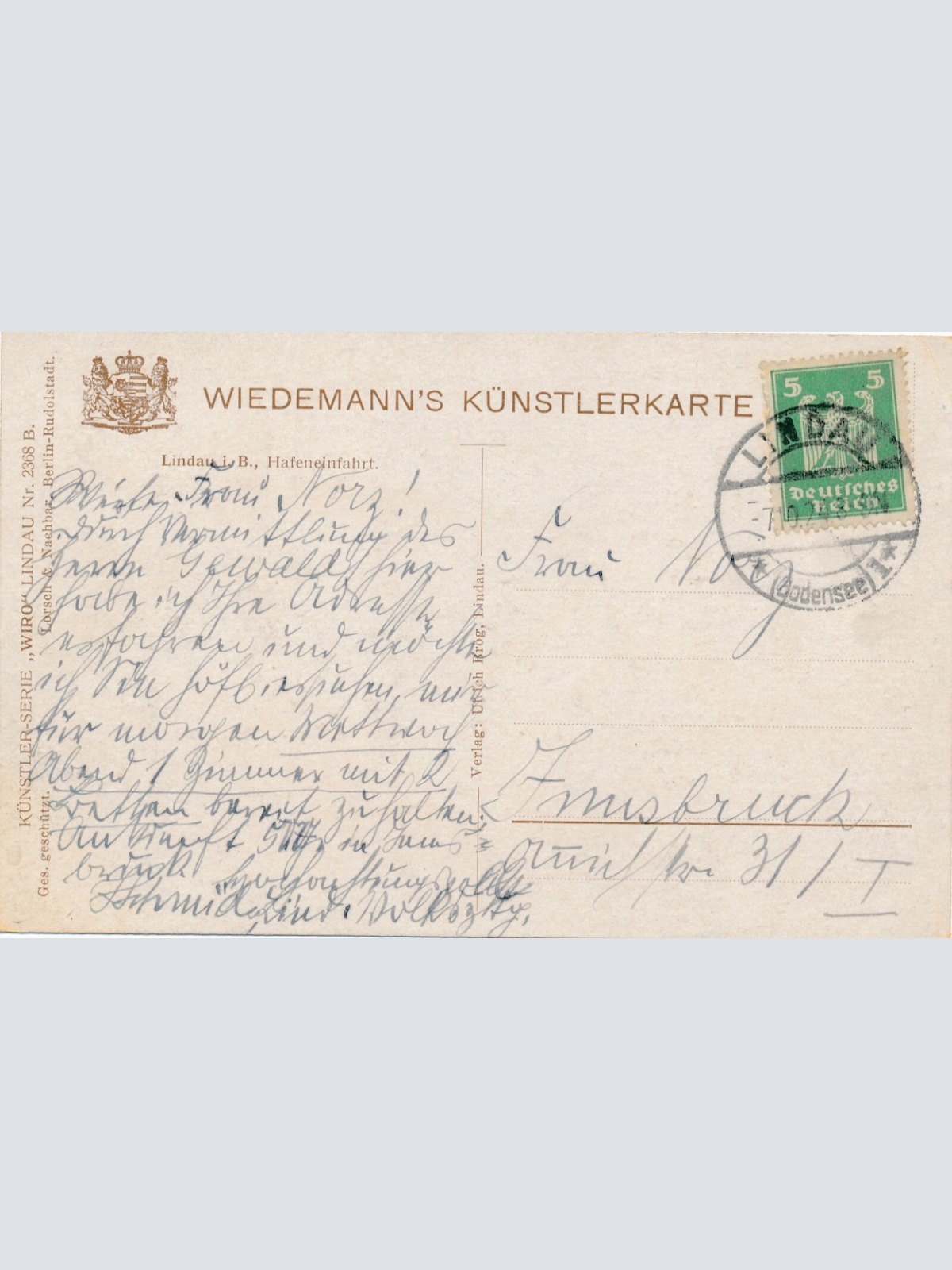 AK, Lindau in Bayern, Hafeneinfahrt, Leuchtturm (S1728)