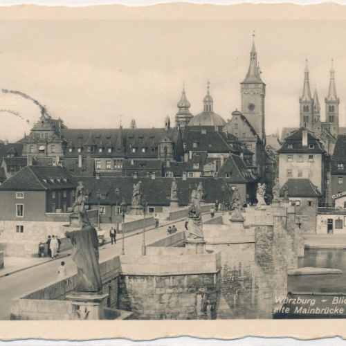 AK, Würzburg - Blick auf die alte Mainbrücke und die Stadt, Bayern (S1753)