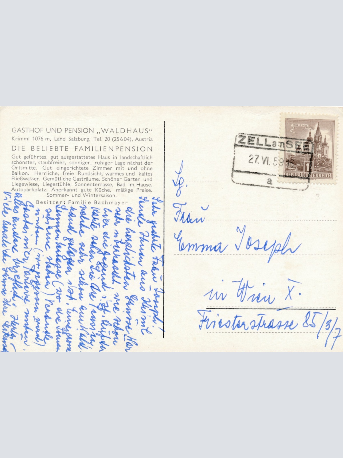 AK aus Krimml mit Gasthof und Pension Waldhaus Salzburg (6209)