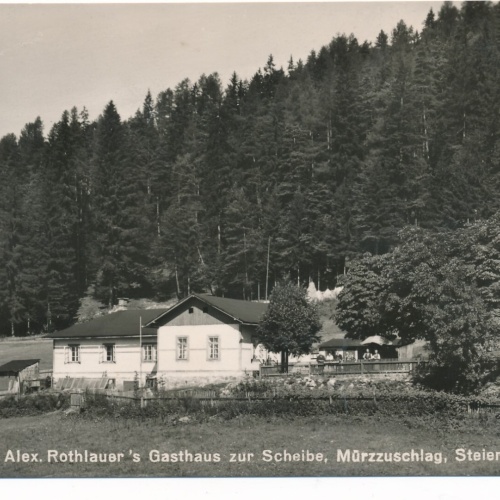 AK aus Mürzzuschlag mit Gasthaus zur Scheibe Steiermark (7327)