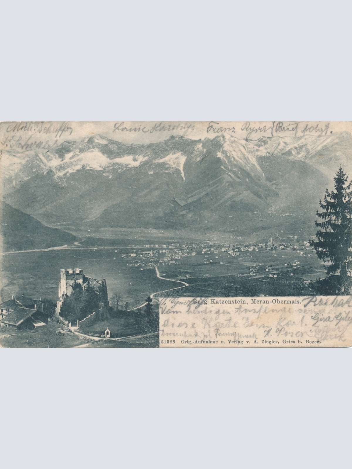 AK aus Meran - Obermais mit Burg Katzenstein Italien (7736)