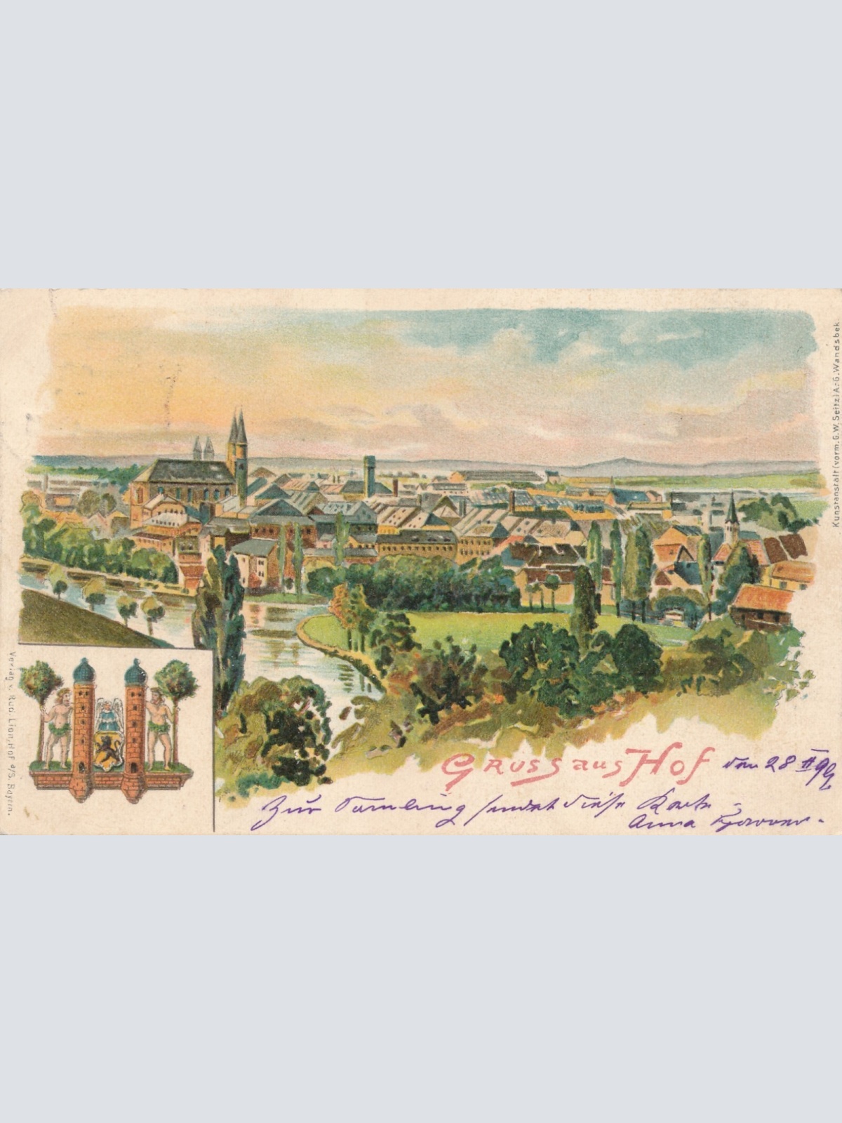 Litho - Karte gruss aus Hof Bayern (7584)