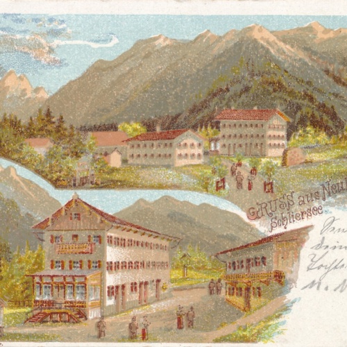 Litho - Karte aus Neuhaus Schliersee Bayern (7582)
