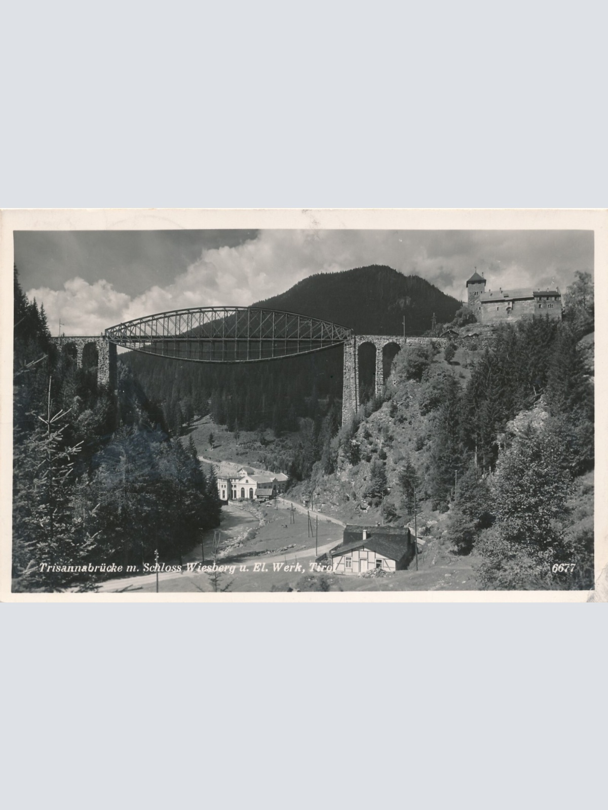 AK mit Traisbrücke und Schloss Wiesberg + El. Werk Tirol (7908)
