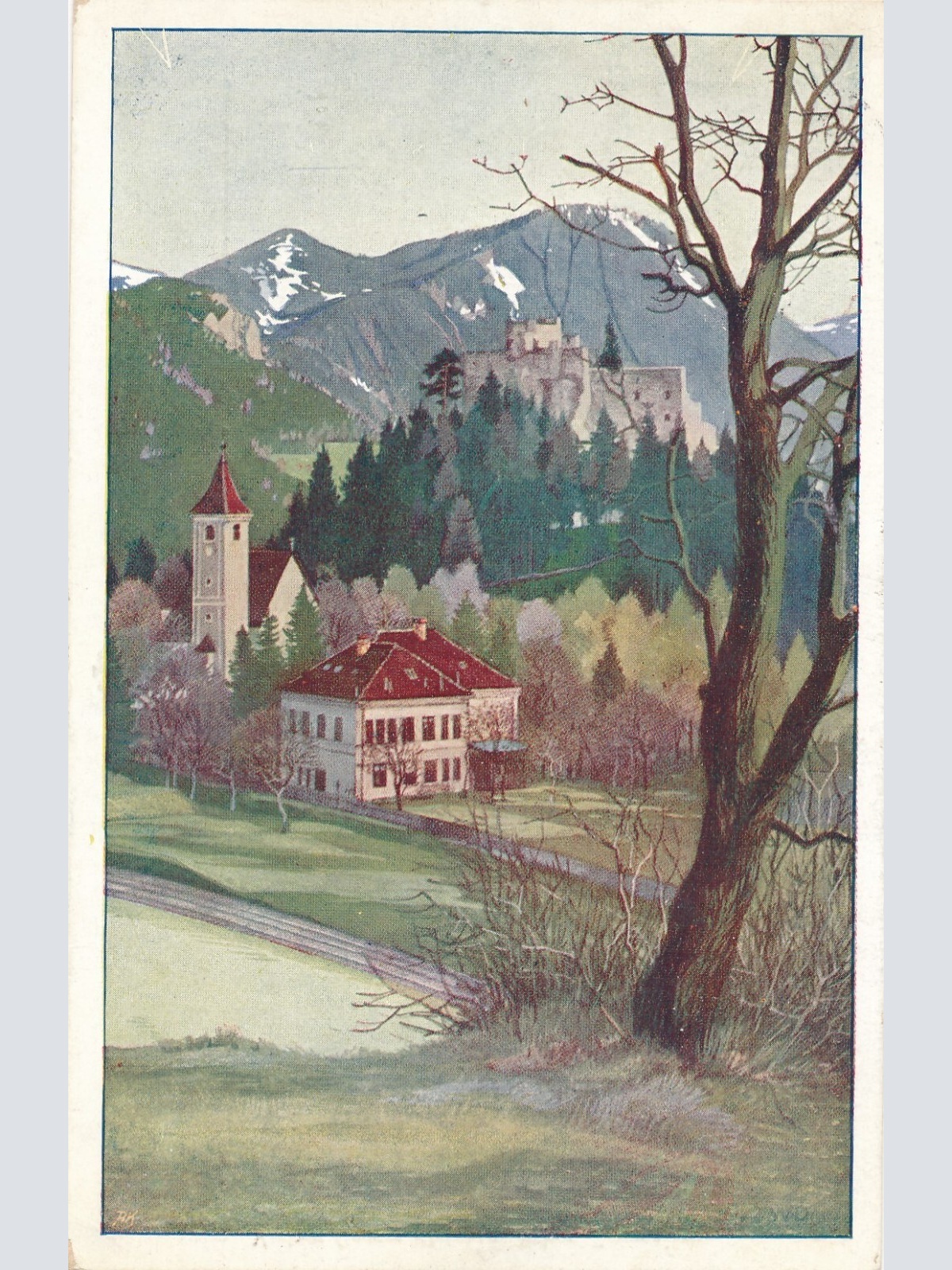 AK von der Ruine Klamm mit Kirchlein Niederösterreich (7854)