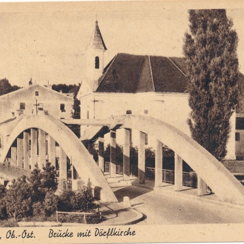 AK aus Vöcklabruck mit Dörflkirche und Brücke Oberösterreich (7988)