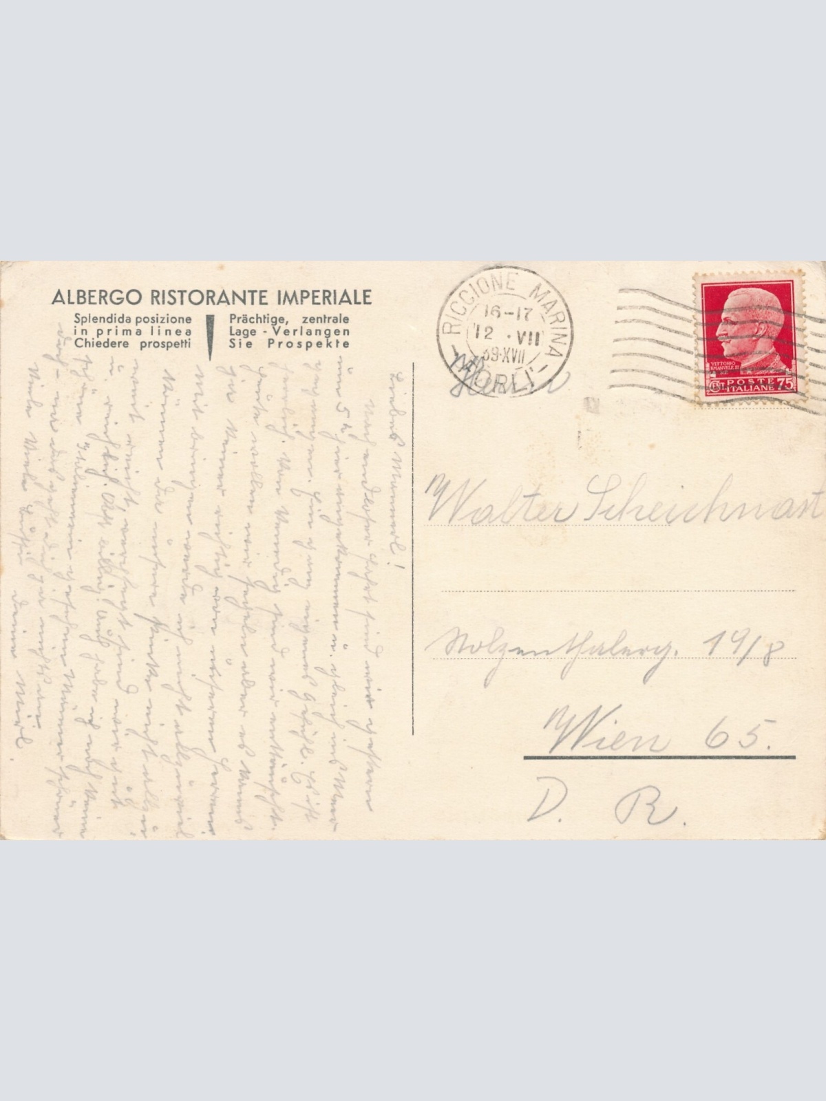 AK aus Riccione Albergo Ristorante Imperiale Italien (7971)