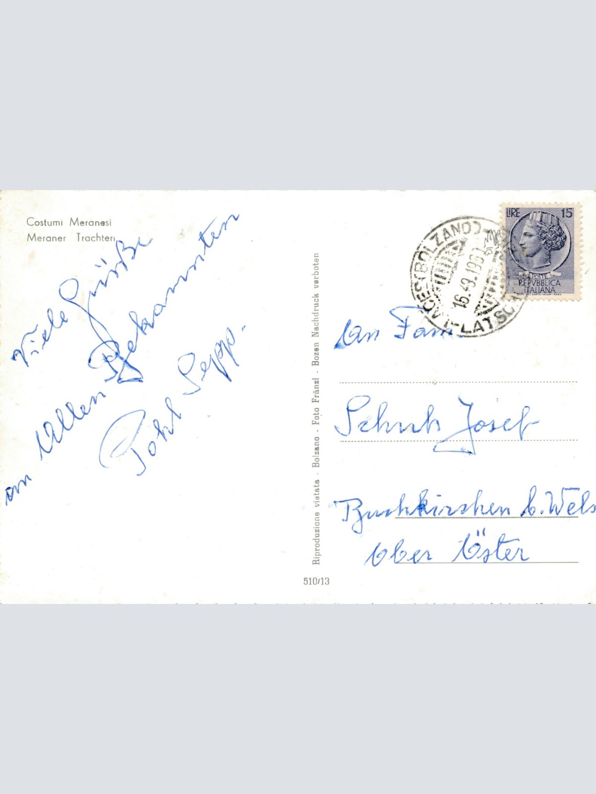 AK von der Meraner Trachten Ansichtskarte Italien (8149)