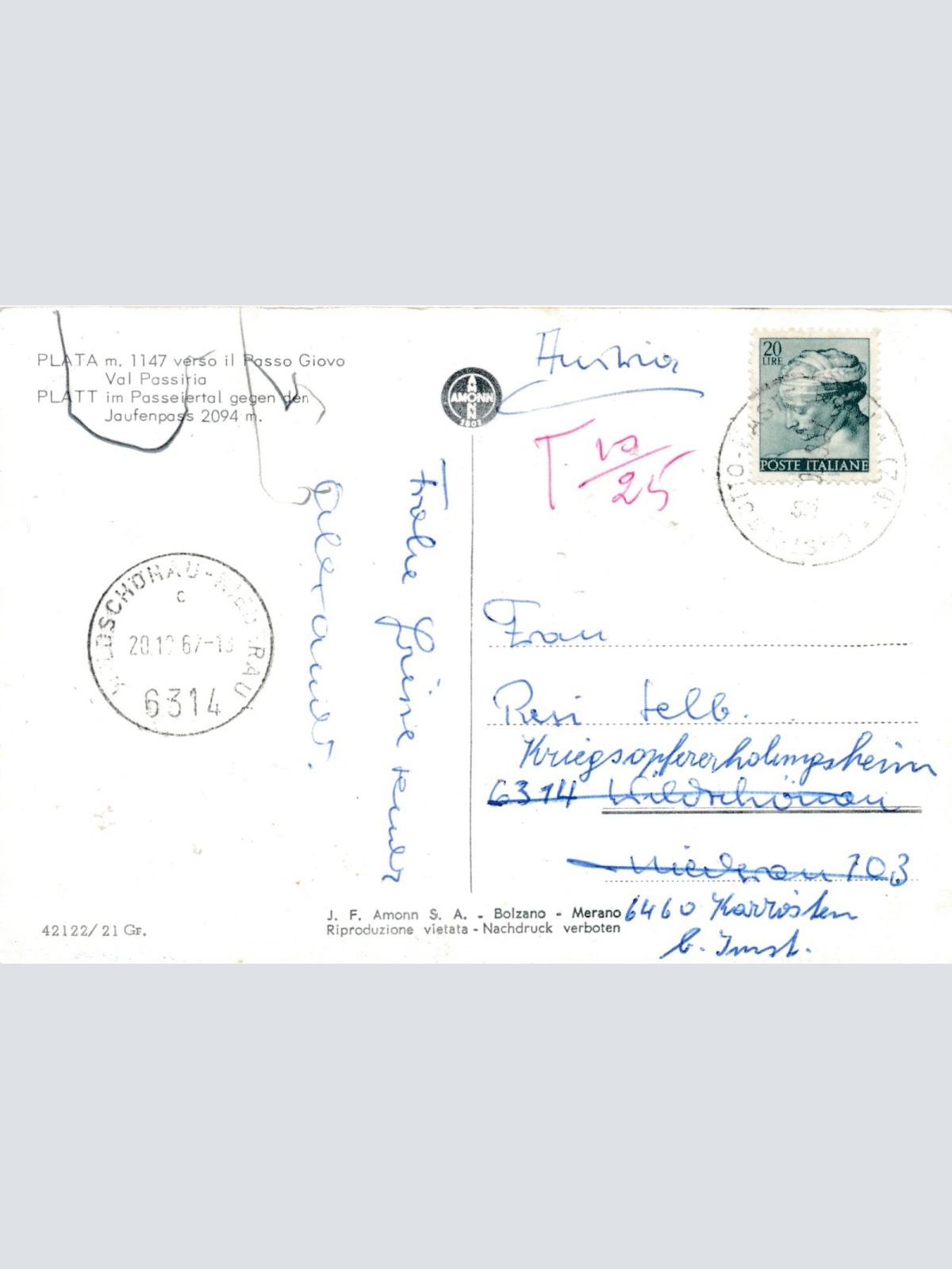 AK aus Plata - Platt Passo Giovo Ansichtskarte Italien (8146)