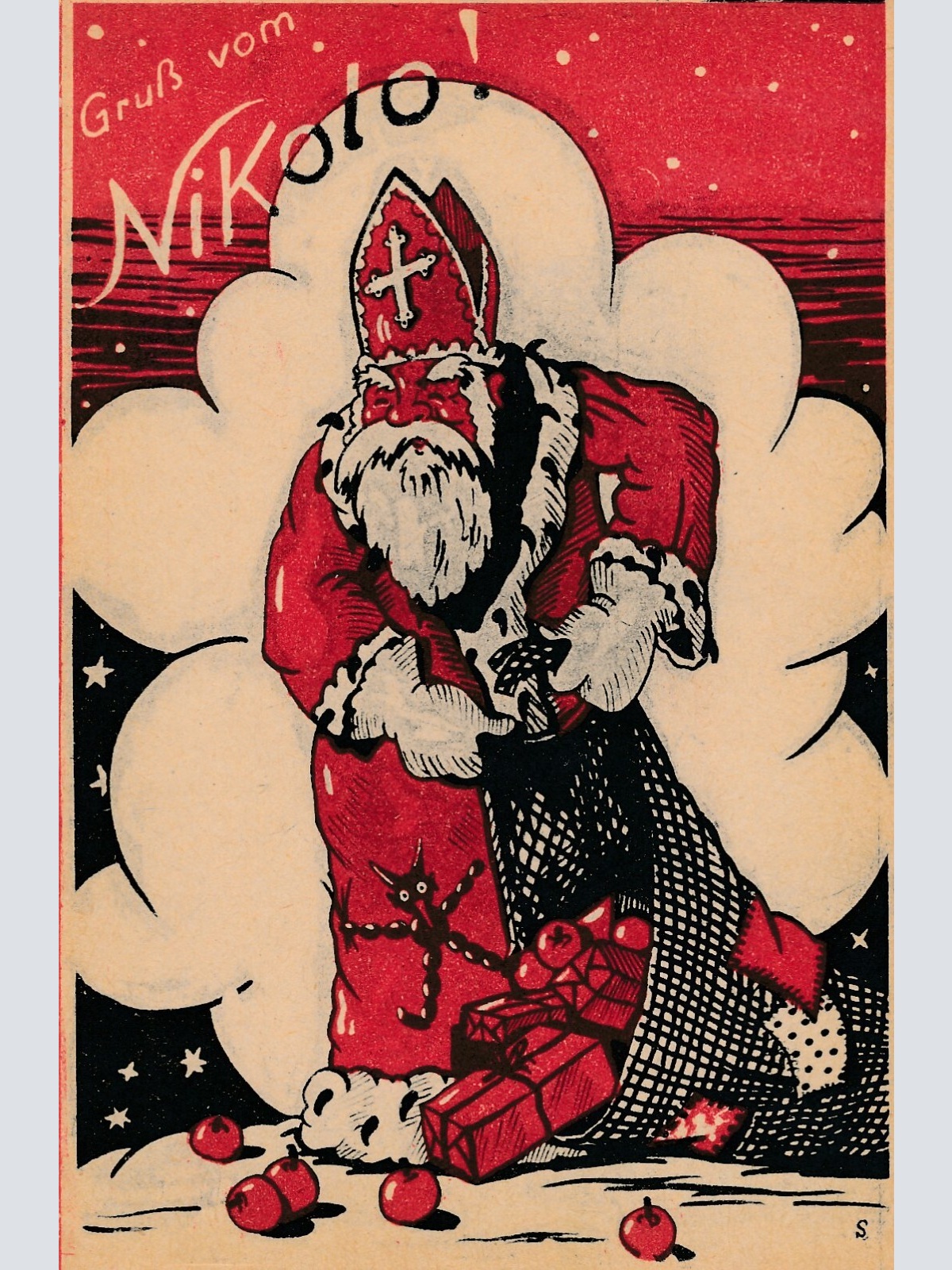 AK gruß vom Nikolo Kikolaus mit Geschenksack (6611)