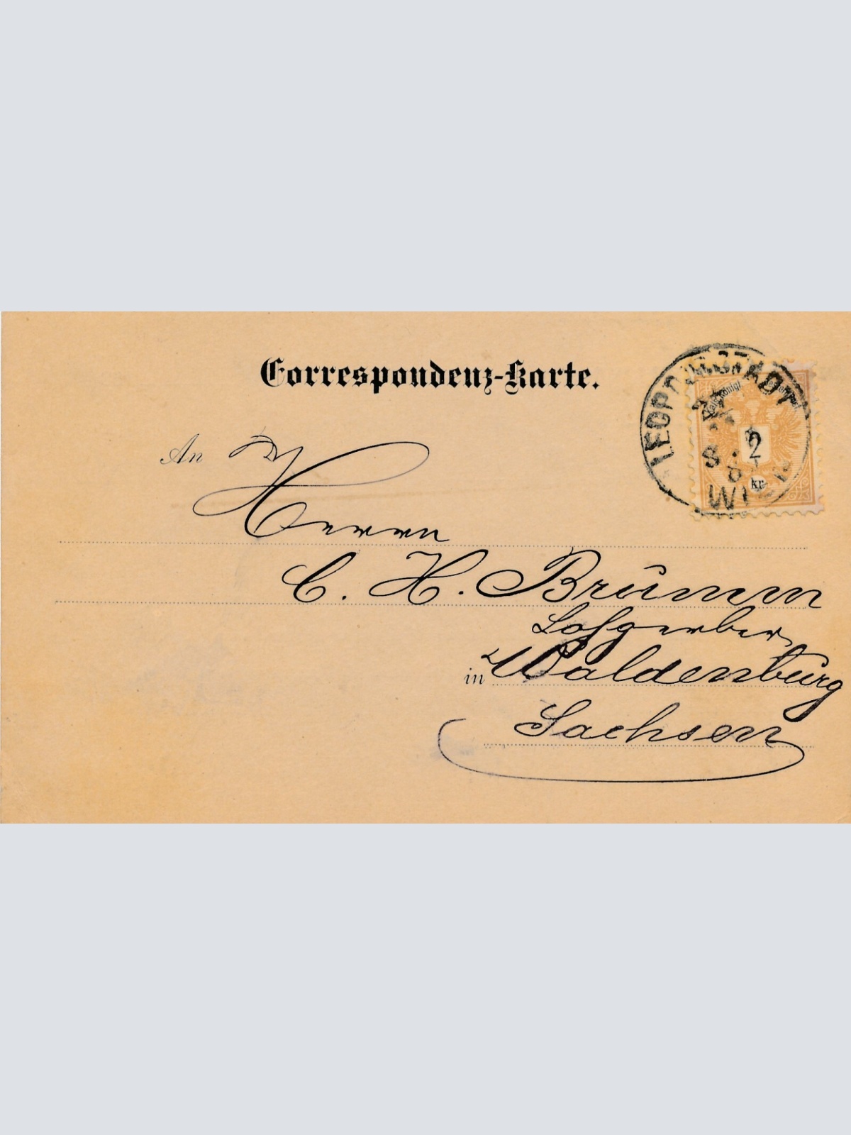 Geschäfts - Postkarte 1889 aus Leopoldstadt Brüder Allina (8537)