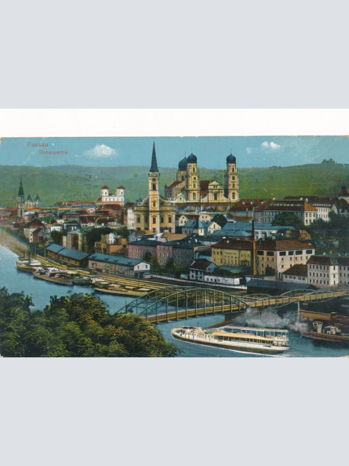 AK aus Passau Bayern Donaupartie mit Dampfer Ansichtskarte (8567)