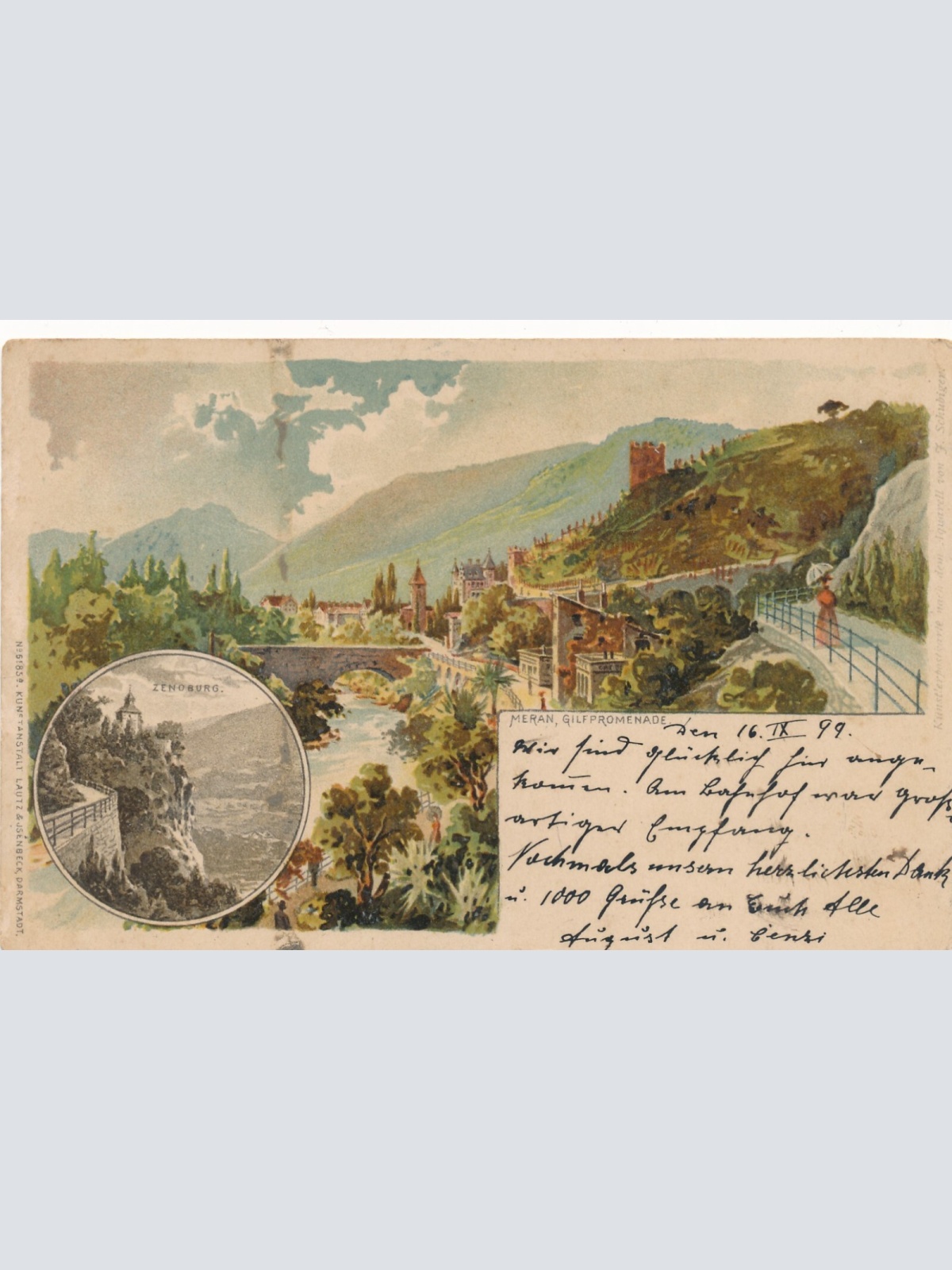 Litho - Karte aus Meran mit Zenoburg Italien Ansichtskarte (8549)