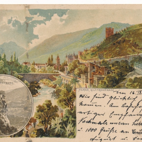 Litho - Karte aus Meran mit Zenoburg Italien Ansichtskarte (8549)