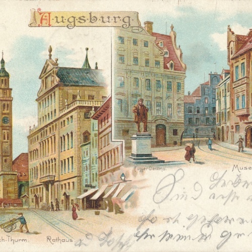 Litho - Karte gruss aus Augsburg Bayern (6607)