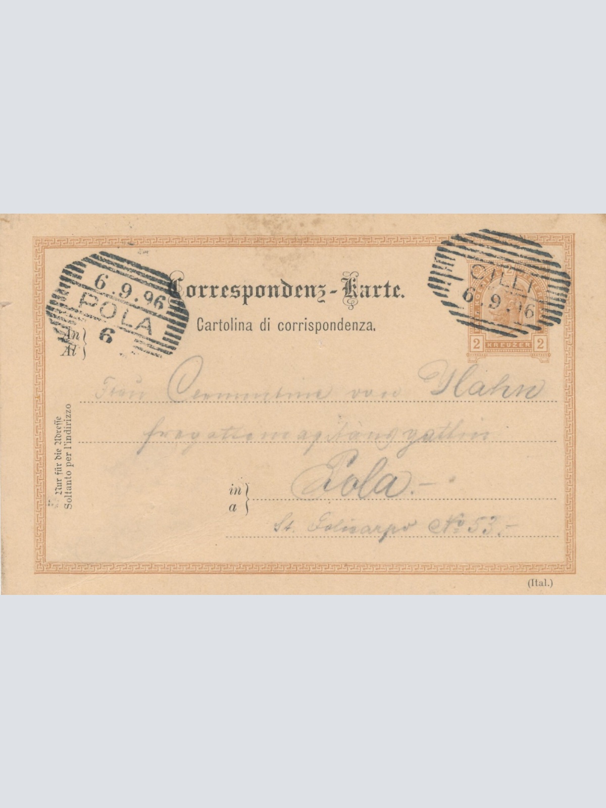 2 Kreuzer Ganzsachen - Karte 1896 aus Cilli (8684)