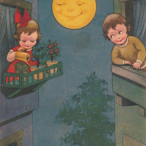 Motiv - Karte zwei Kinder bei Mondlicht  Ansichtskarte (8938)