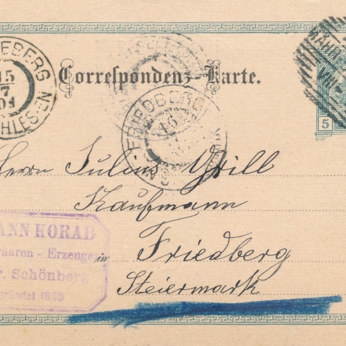 5 Heller Ganzsachen - Karte 1904 aus Mähr Schönberg (8385)