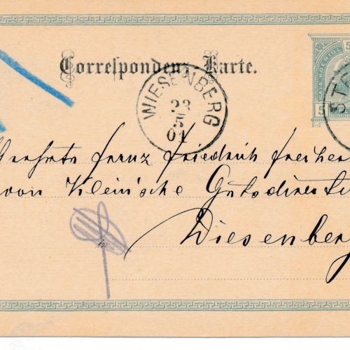 5 Heller Ganzsachen - Karte 1901 aus Wiesenberg (8387)
