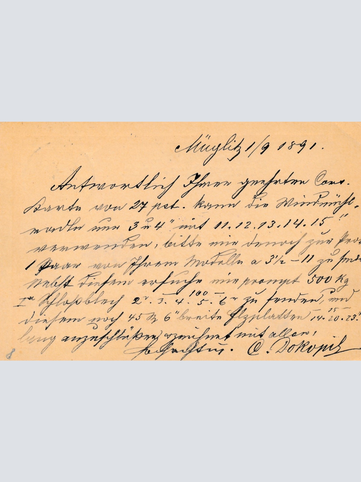 2 Kreuzer Ganzsachen - Karte 1891 aus Müglitz Mohelnice (8395)